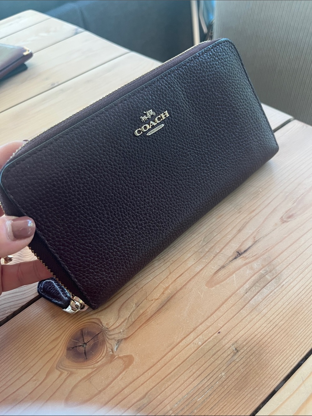 Coach Deep Plum Pebbled Leather Wallet